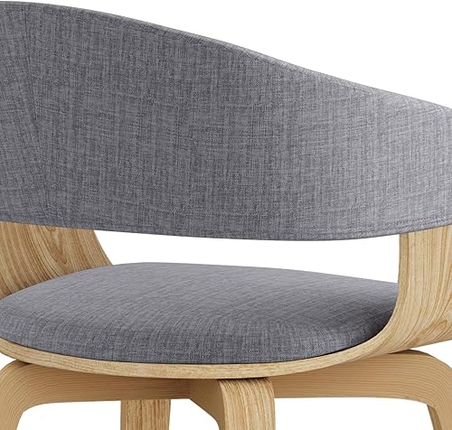 Miniatura 10 de SIMPLIHOME Lowell Mid Century Silla de comedor moderna de madera curvada con madera clara en lino de poliéster gris claro, para el comedor