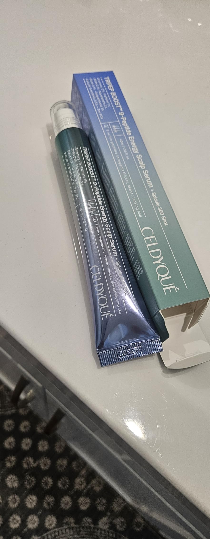 CELDYQUE 9-Peptide Hair Growth Scalp Care Serum 1.35 Oz(2X Size) - Rosemary 2% Caffeine 1% PDRN & Spicule 300 Roll-On Type | Thicker Fuller-looking Hair w/Niacinamide Zinc PCA | Thinning hair Korean Haircare