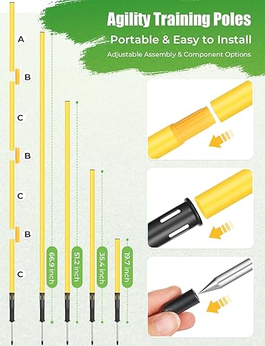 Miniatura 5 de GHB Soccer Agility Training Equipment, 6 Agility Poles, 20ft Speed Ladder, 12 Disc Cones, Resistance Parachute, Jump Rope, 5 Resistance Bands,