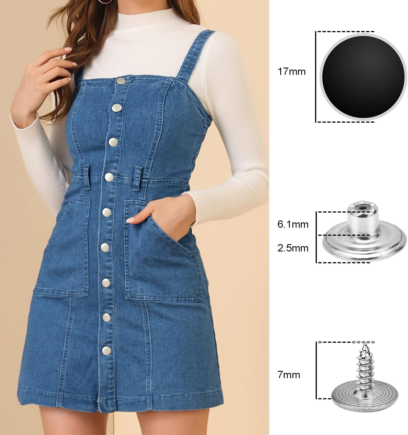 24 Pcs 17mm Jeans Button Replacement, Metal Buttons for Jeans No-Sew Nailess Removable Button for Jacket Coat, Loose Jeans, Pants DIY Sewing Replacement (Black)