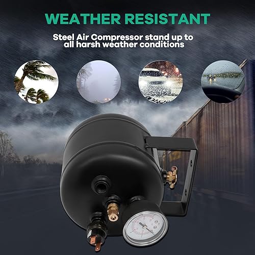 Miniatura 2 de STAYTOP Tanque de compresor de aire de 0.5 galones, 5 puertos, con interruptor de calibre de aire, reemplazo para suspensión neumática, bocina de