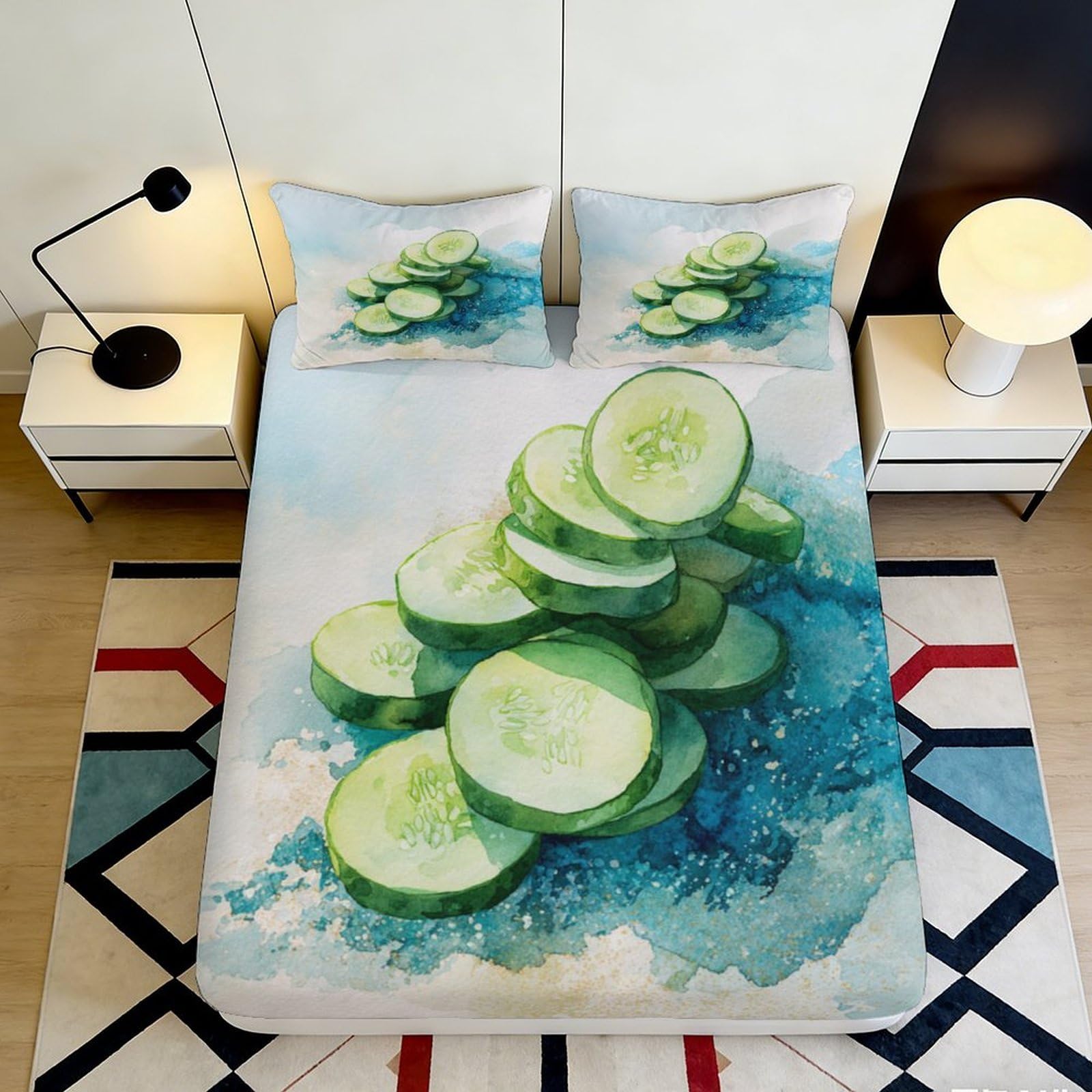 Pnayamiorkfel Style-10 3D Printed Watercolor Cucumber Fitted Sheet Microfiber Soft Green Vegetable Bed Cover For Bedroom Guestroom Decor 90X200x25cm