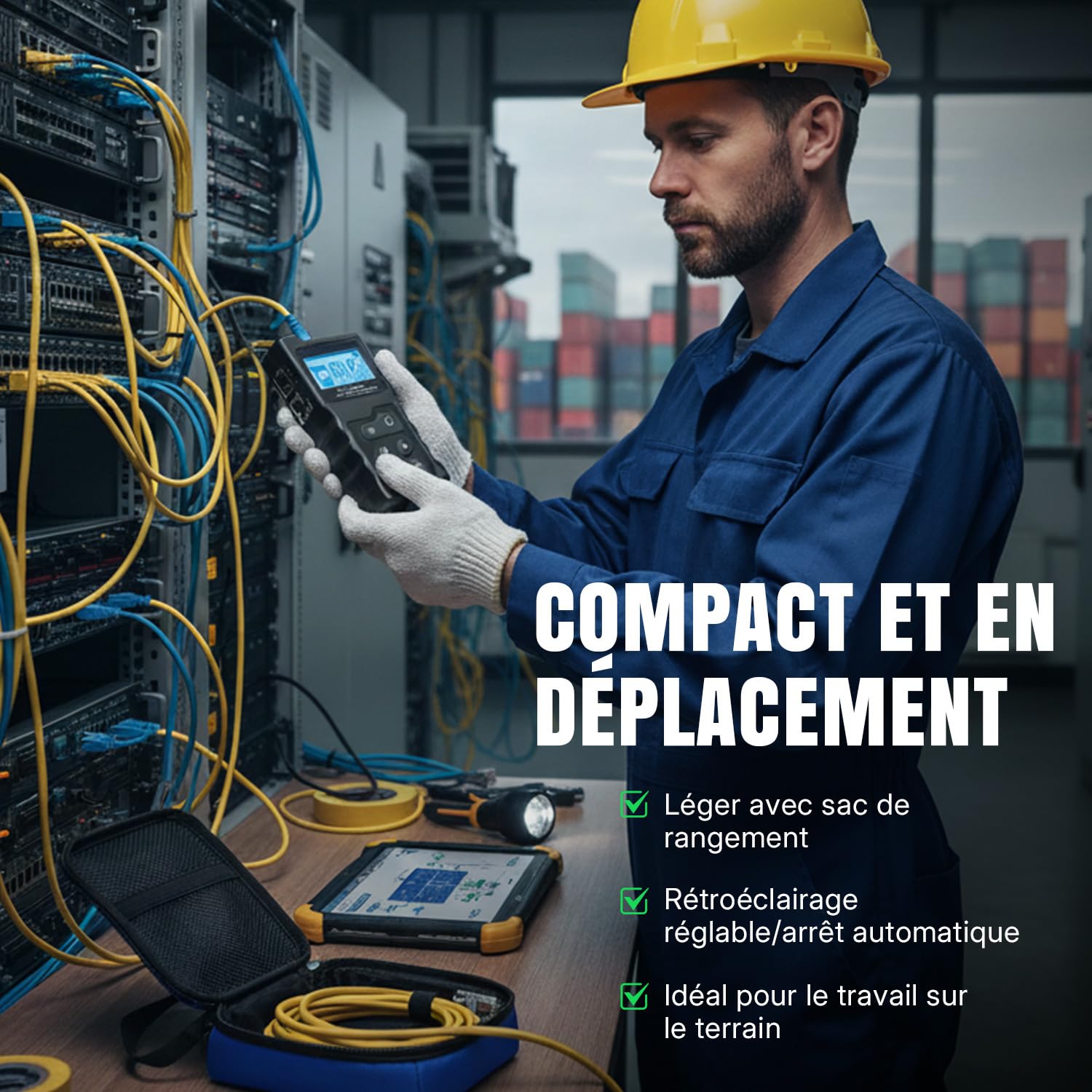 Testeur de réseau avec PoE, RJ45 - Avec écran LCD - Pour câble réseau Cat5/Cat6 - Test de tension et de courant