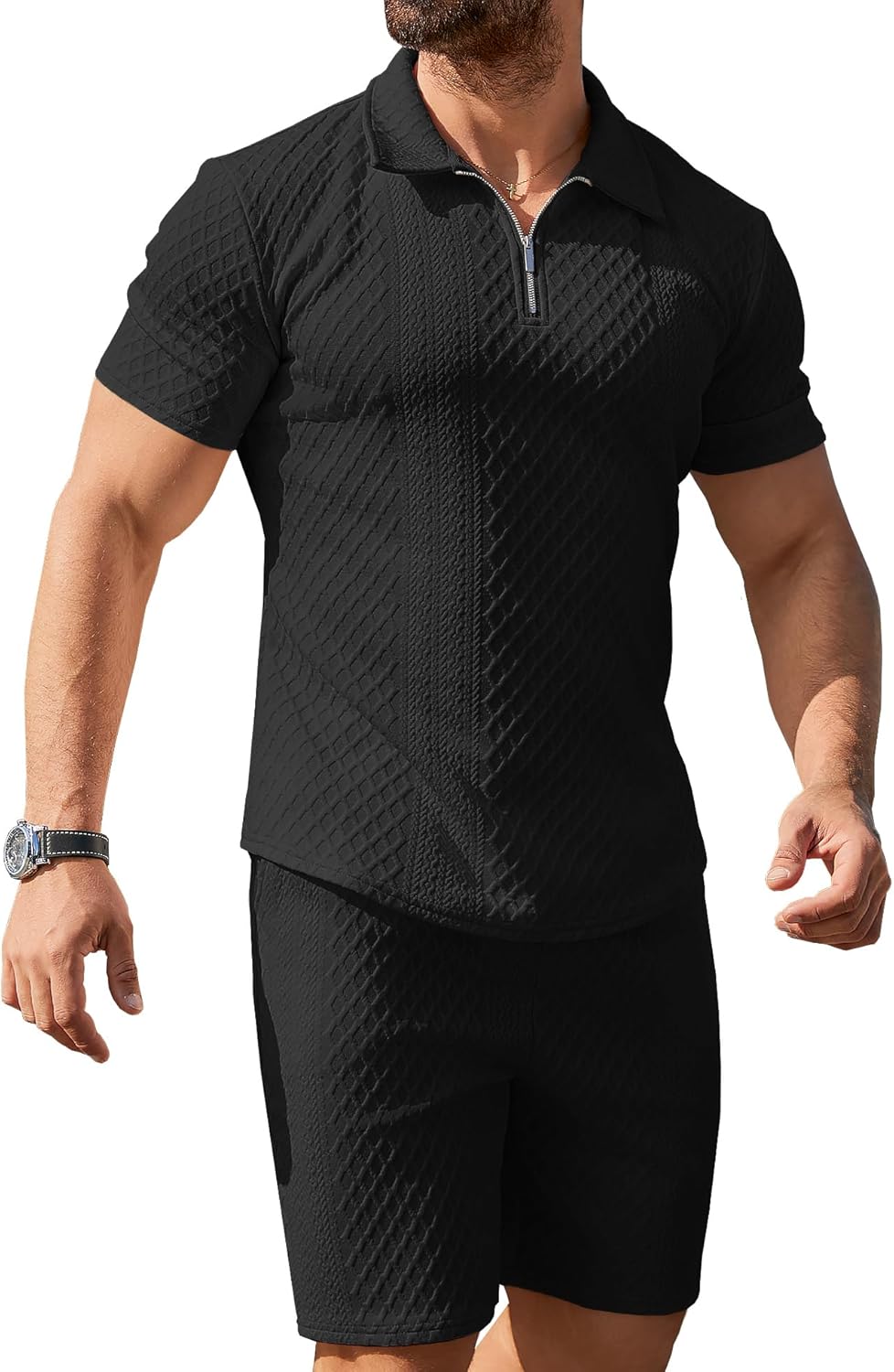 Mens 2 Piece Short Set Summer Outfits Polo Shirt and Shorts Set Tracksuits Set Short Sleeve and Shorts Set for Men - Image 2