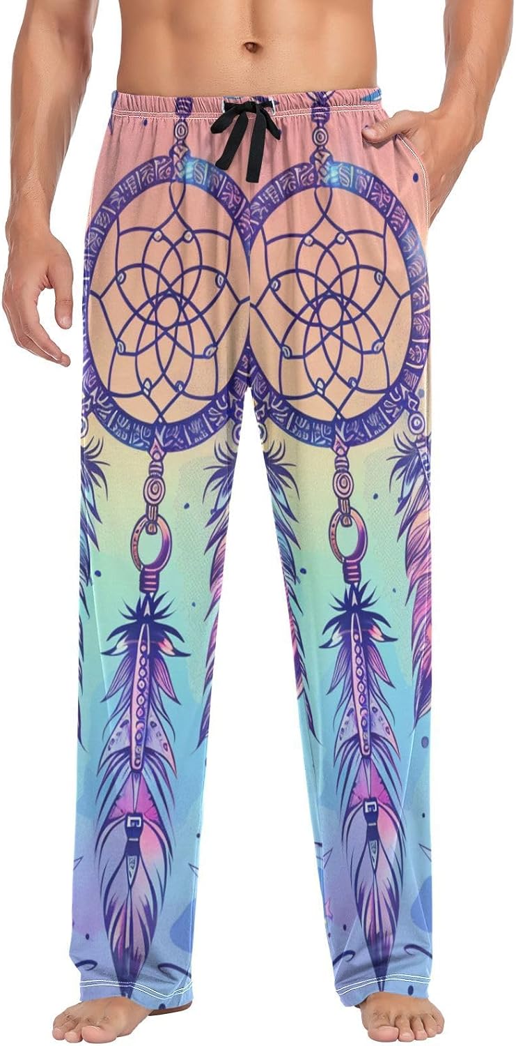 ALAZA Rainbow Dreamcatcher Moon Men's Sleepwear Mens Pajama Pants Bottoms with Pockets, S