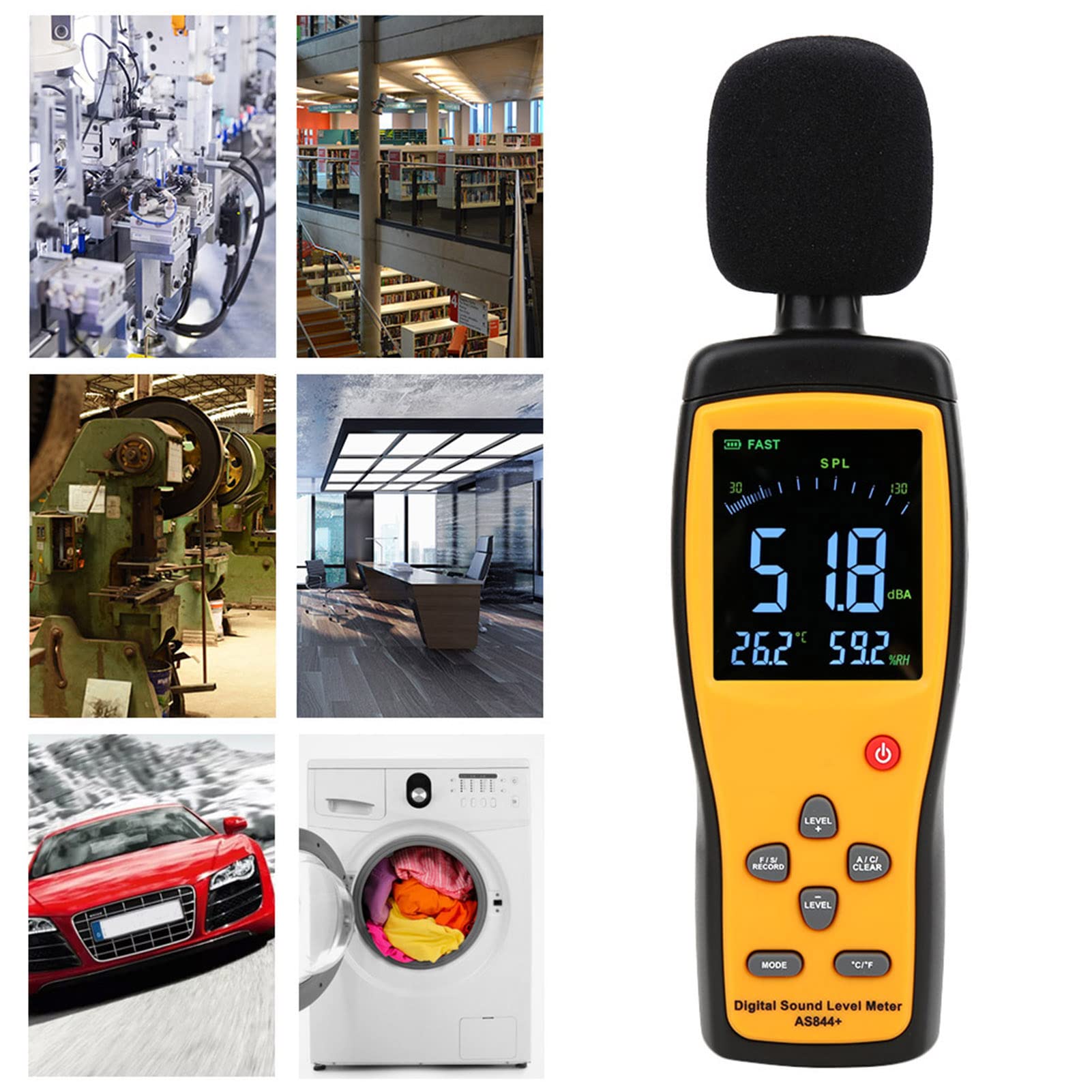 Fafeicy AS844+ Digital Decibel Meter Miernik Poziomu Szumu Miernika Szumu z Wyświetlaniem Danych LCD Storage 15000 Zestawów USB Pobierz do Ruchu Home Library Monitorowanie Szumów