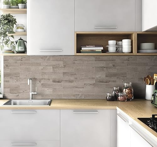 Miniatura 5 de COLAMO Paquete de 24 protectores contra salpicaduras para despegar y pegar, azulejos de textura de madera sintética, paneles de madera Shiplap para