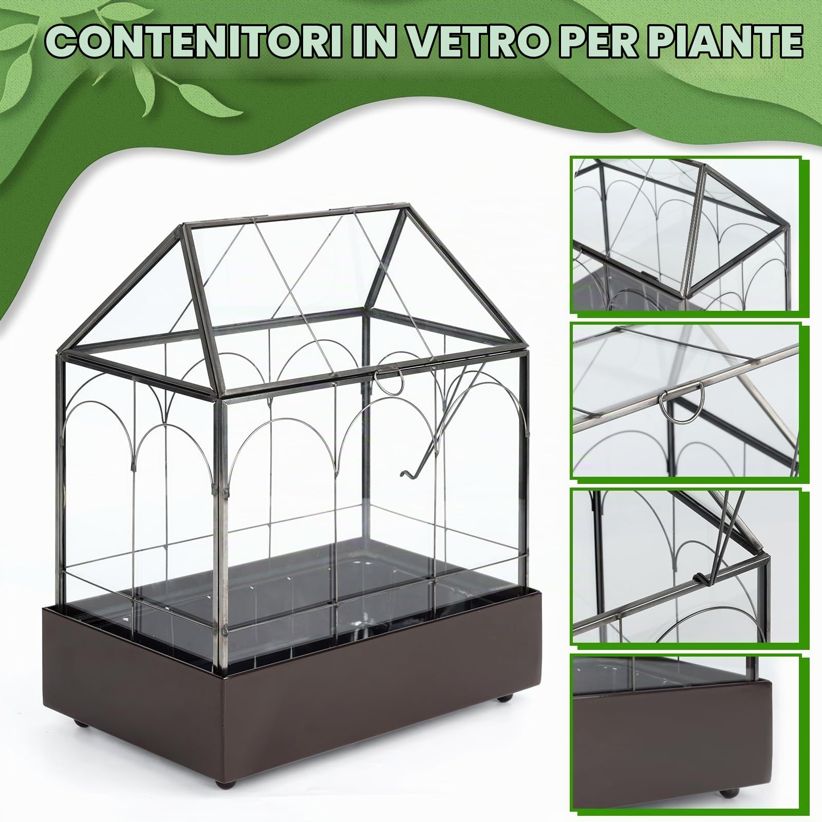 Terrario per piante, 24,2 x 14,7 x 29 cm, terrario geometrico in vetro