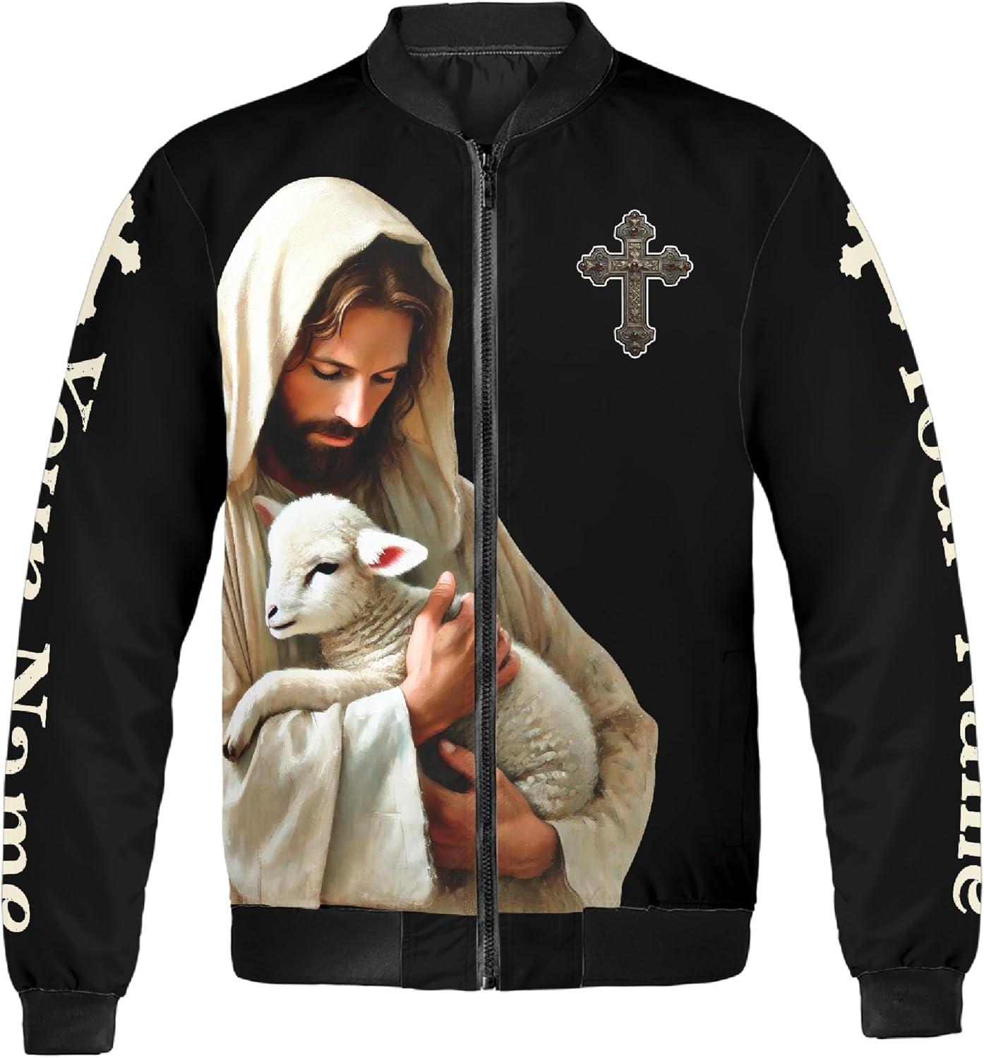 ThuhaTree Store Personalized Jesus With Lamb Bomber Jacket (S-5XL) – for Christian & Faith Lovers