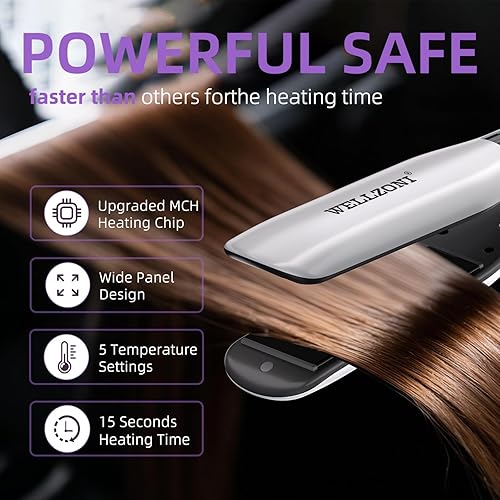 Miniatura 3 de Plancha plana para el cabello, placa de 1.4 pulgadas de ancho, calentamiento rápido de 15 segundos con 37 ajustes de temperatura, 122-450 F, plancha