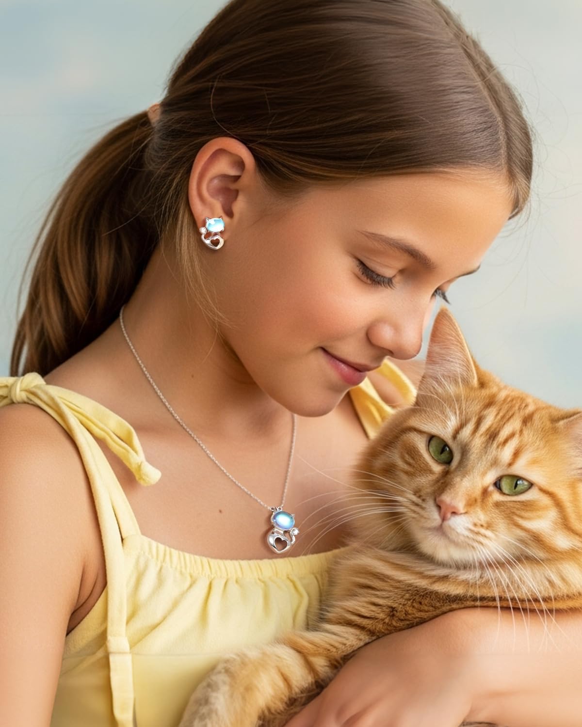 Cute Valentines Gift for Her, Cat Earrings for Women Teens Daughter 18K White Gold Plated 925 Silver Animal Pet Studs Hypoallergenic, Kitty Jewelry Birthday Gift for Cat Lover Mom Girlfriend
