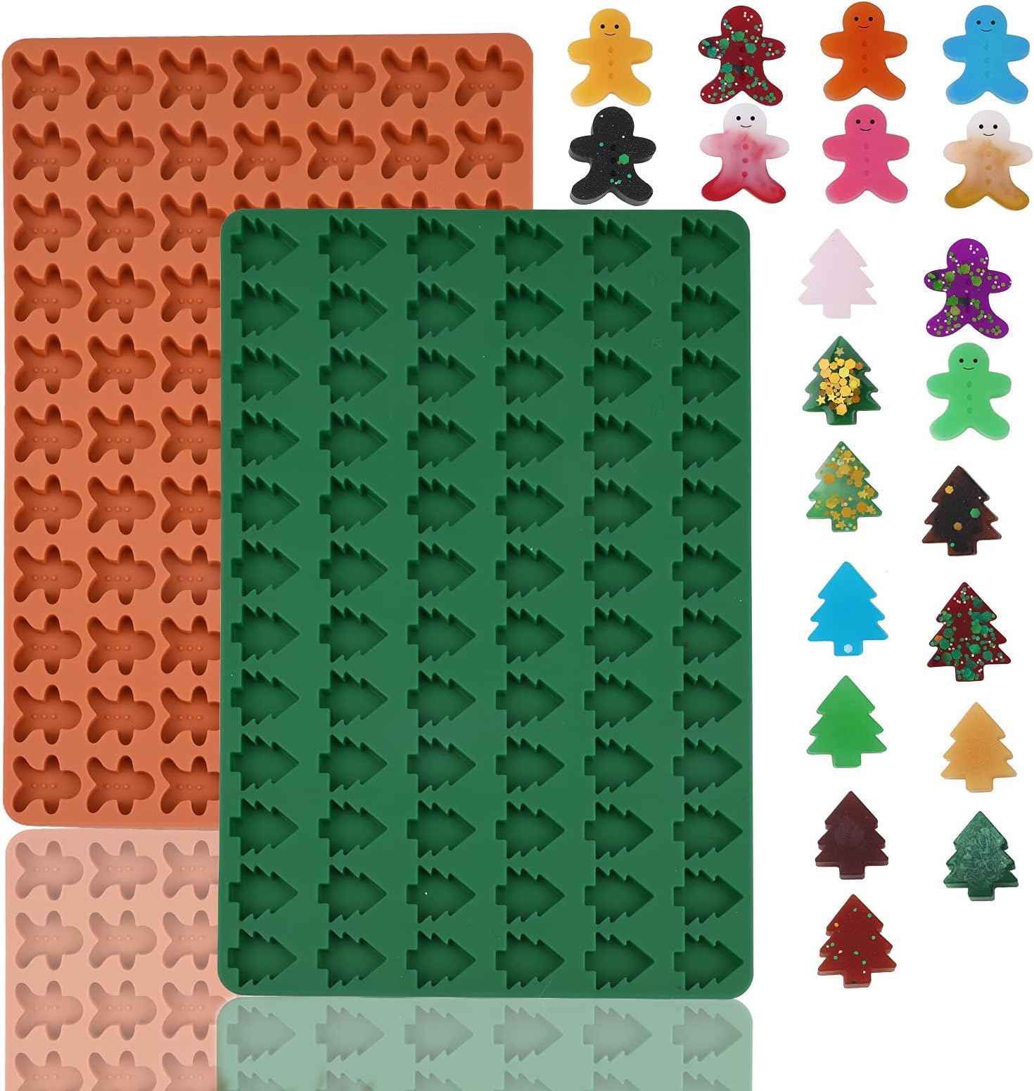 2 Pcs Christmas Silicone Chocolate Mold Christmas Tree Gingerbread Man Baking Mold Cookies Mould Candy Baking Tray for Cake Decorations Non-Stick Moulds for Bakeware Ice Cube Tray