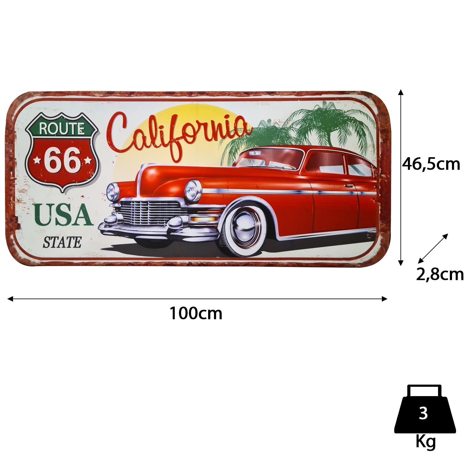 Moritz Cartel de chapa XXL Route66 Carlifornia USA 100 x 46,5 cm, retro, nostálgico, metal, decoración