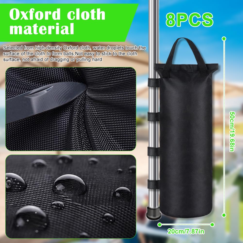 8 Bolsas de Arena para cenador, 50 x 20 cm, Bolsas de Arena Oxford 800D para Rellenar, Pesos para Carpa, 12 kg, Bolsa de Arena con Doble Costura, Peso para Tienda de Arena para jardín, Playa, Tienda
