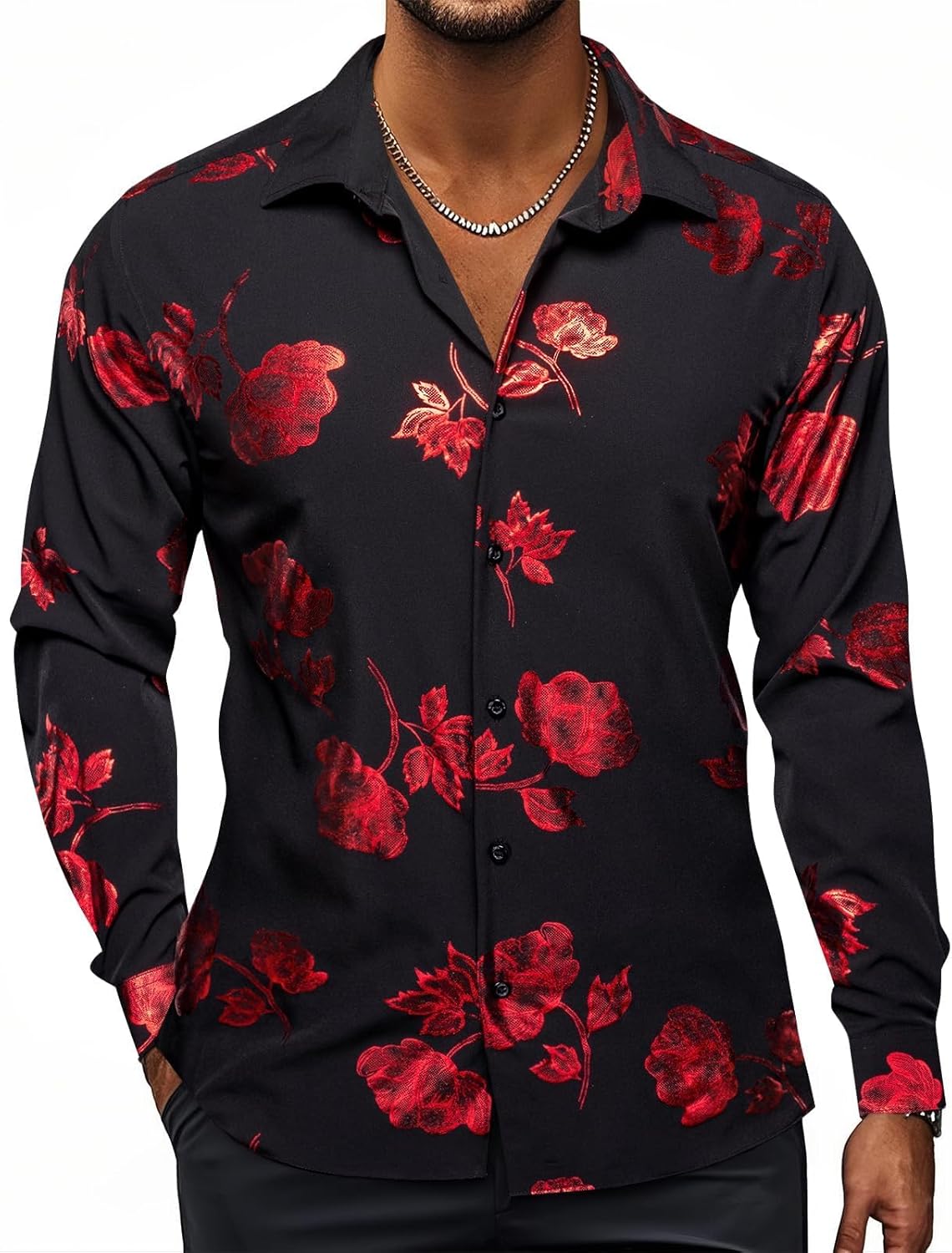 Hi-Tie Mens Hipstar Luxrury Paisley Floral 3D Printed Dress Shirts Shiny Long Sleeve Button Down Party Disco Nightclub Shirt