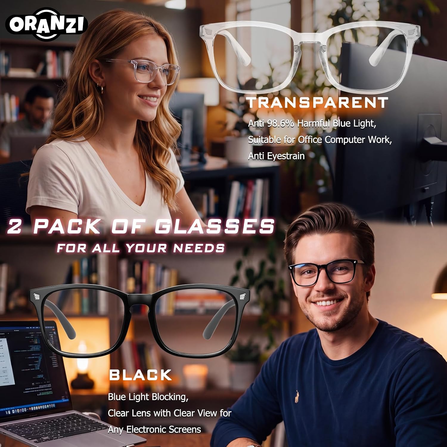 98.6% Blue Light Blocking Glasses for Computer Gaming Anti Eyestrain image 2