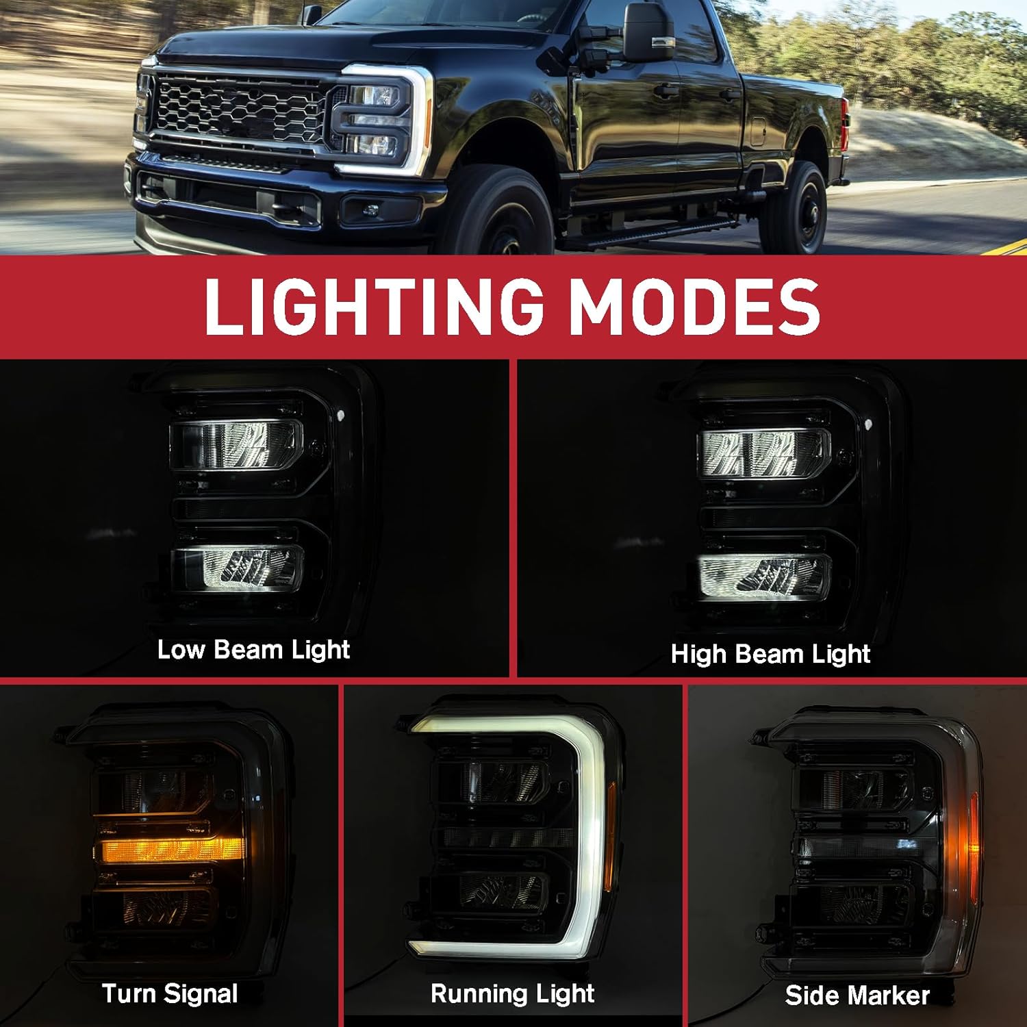 Duolctarms LED Headlight Headlamp Assembly Compatible for 2023-2024 Ford F250 F350 SuperDuty Left Driver Side FO2502432 PC3Z13008M