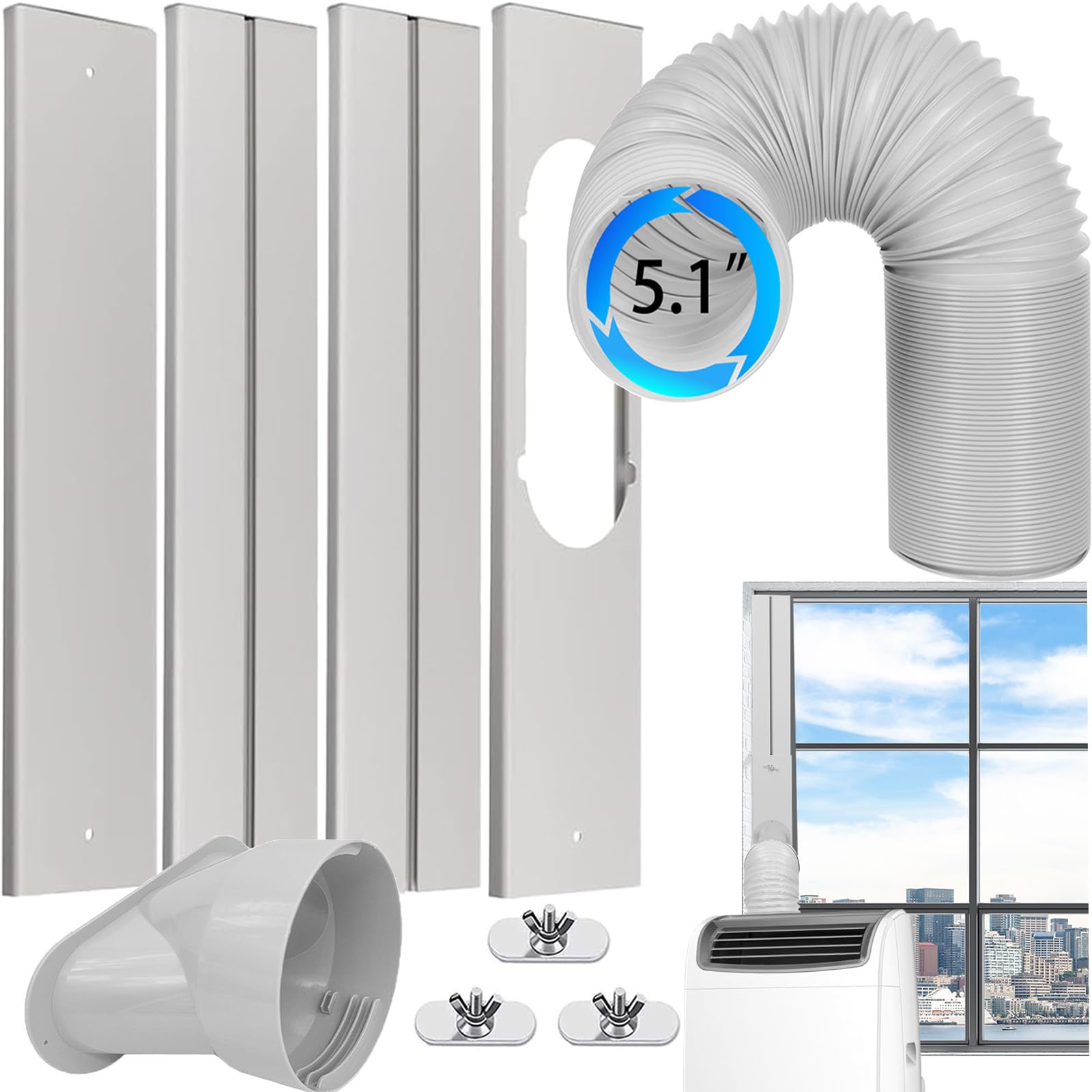 Photo 1 of Nihoney Portable Air Conditioner Window Vent Kit with Exhaust Hose 5.1 Inch Diameter, Adjustable 59 Inch Length Exhaust Hose for AC Seal Plate with Universal for Sliding Window