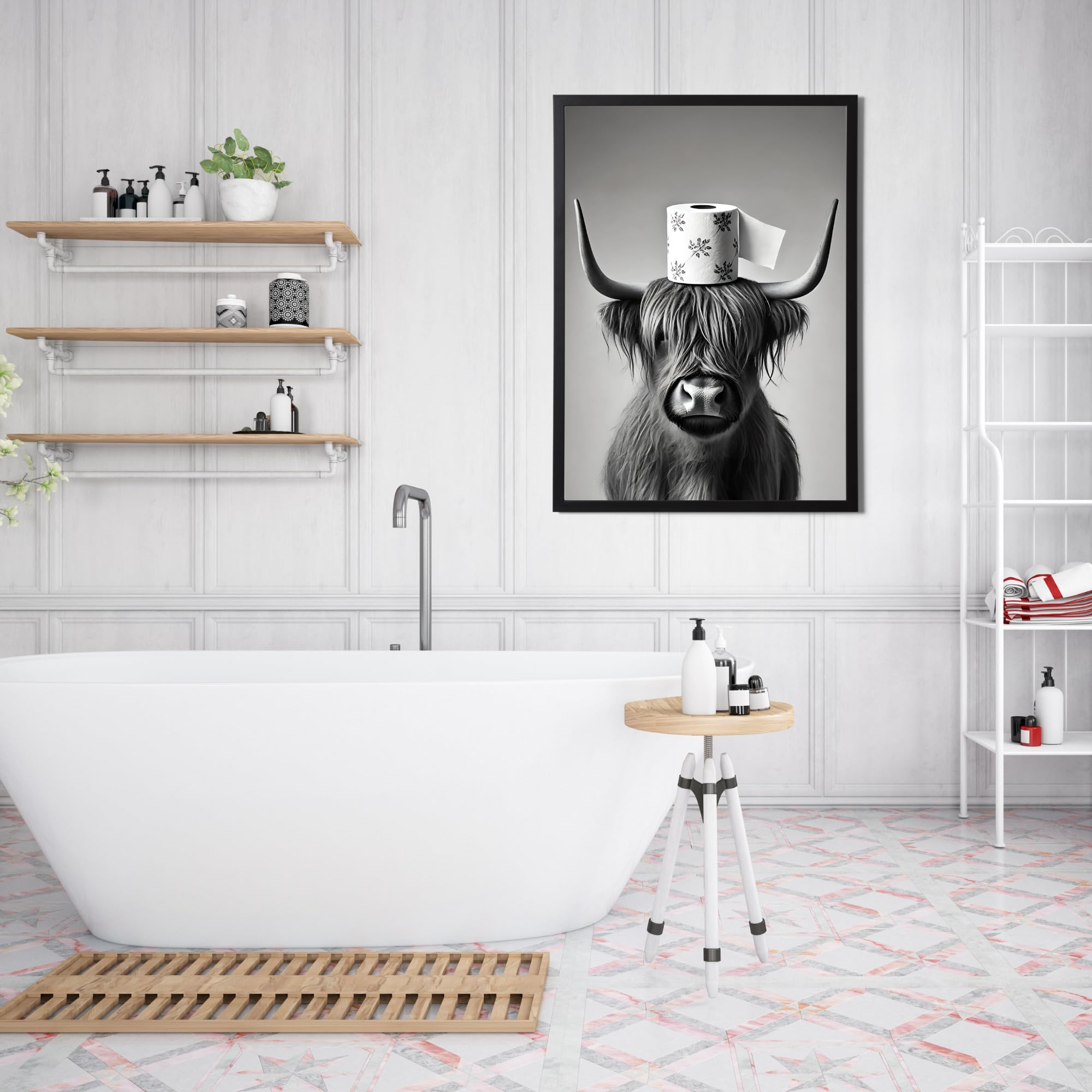 State Media Vision Highland Cow With a Toilet Roll A3 Poster No Frame - 29.7x42cm Size Print - Bathroom Wall Art - Image 2