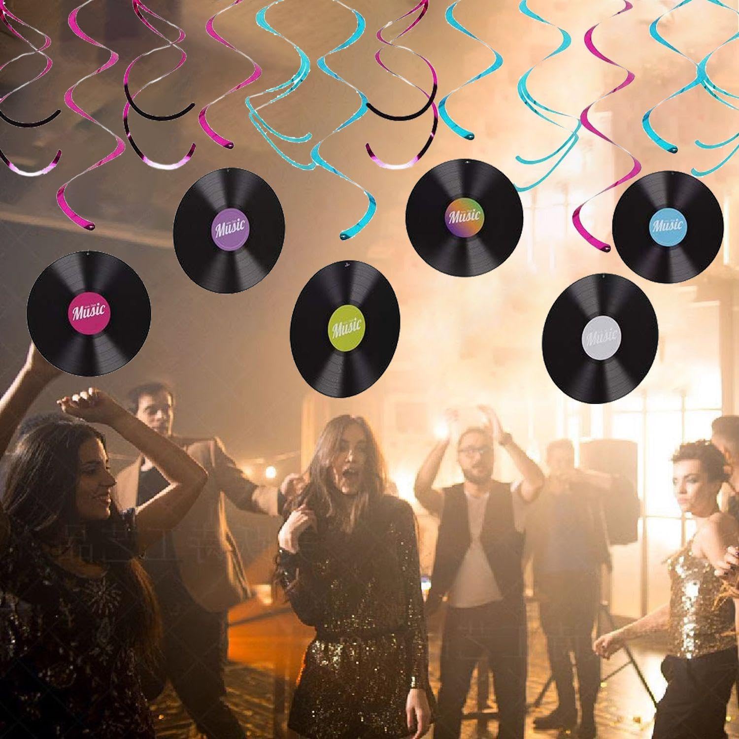 Set di Decorazioni da Appendere A Spirale per Dischi di Musica Rock da 12 Pezzi, Decorazioni per Feste, Decorazioni per Dischi in Vinile, Dischi Decorativi per Feste in Discoteca