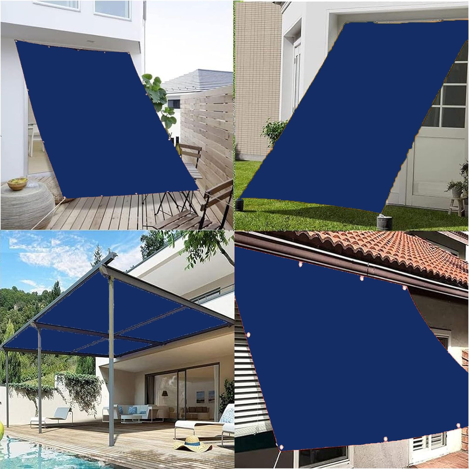Tettoia impermeabile 1,5 x 5 m – blu scuro protezione solare per patio esterno e giardino con occhielli e corda resistente ai raggi UV e copertura per una migliore t