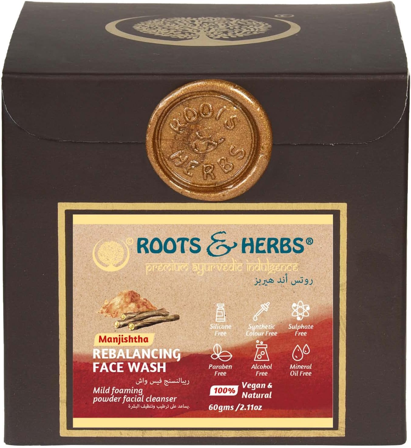 Roots & Herbs Ayurvedic Natural Treatment 100% Vegan No Paraben Manjistha Face Wash for Man and Woman, Lep - 60 gm