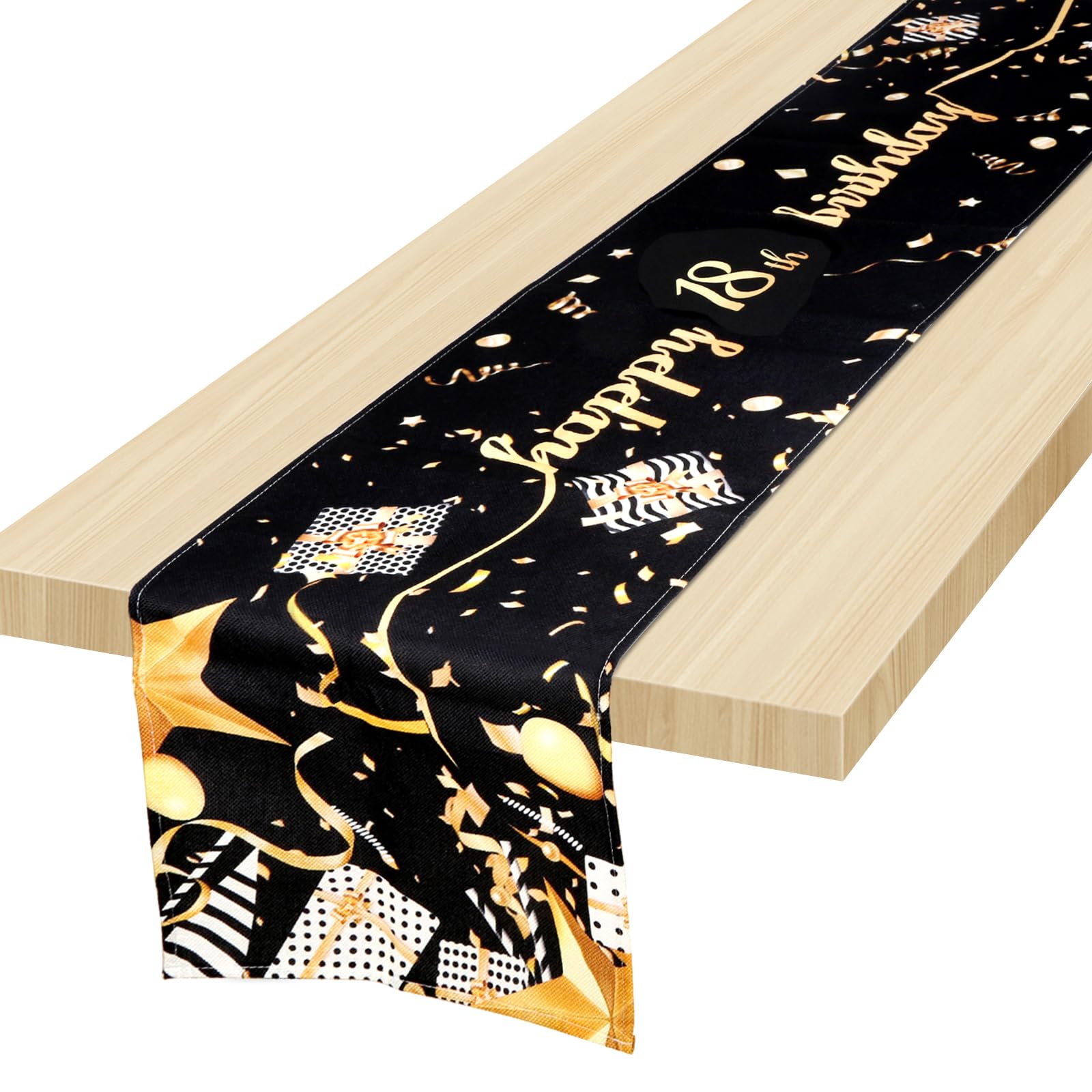 Chemin De Table Anniversaire Noir Et Doré 180x35 Cm - Décoration Festive Pour Homme, Femme, Enfant