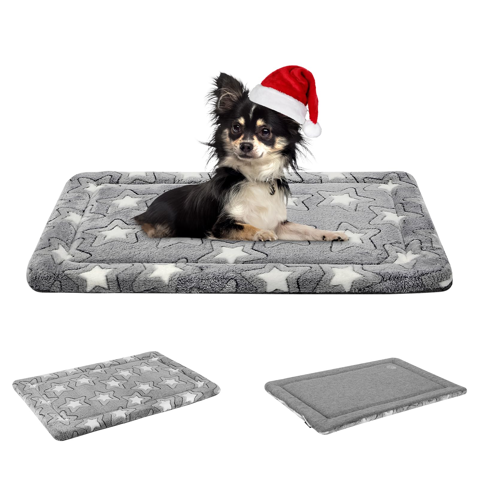 EMPSIGN Dog Crate Pad - Reversible Kennel Mat (Cool & Warm), Machine Washable, Cozy Star Pattern Sleeping Pad for Small Medium Large Dogs, All-Season Pet Bed, Suitable for 24"x18" Dog Crate, Grey