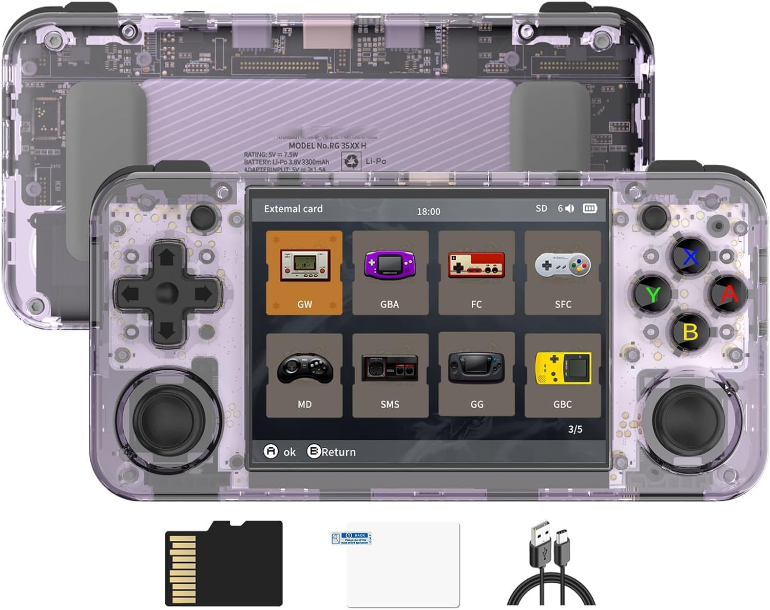 New World Anberni-c RG35XX H Retro Handheld Game Console 3.5 in IPS Screen Built-in 3300mAH Battery 64G TF Card Preinstalled 5528 Classic Games-image-48