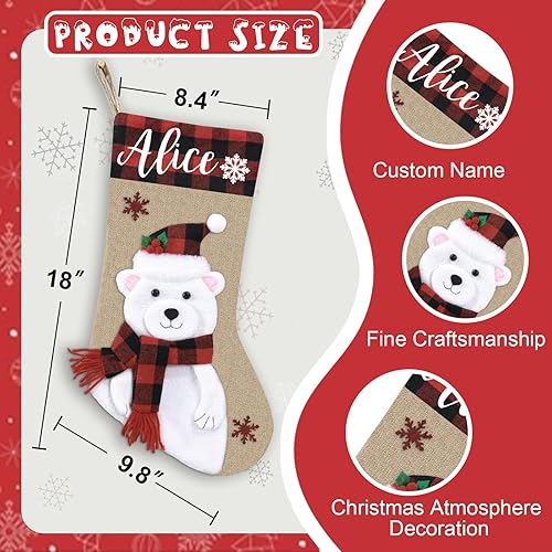 Miniatura 8 de Dreamdecor Medias de Navidad personalizadas con nombre, calcetín de Navidad de 18 pulgadas, ciervo, gnomo, Papá Noel, muñeco de nieve, arpillera, a