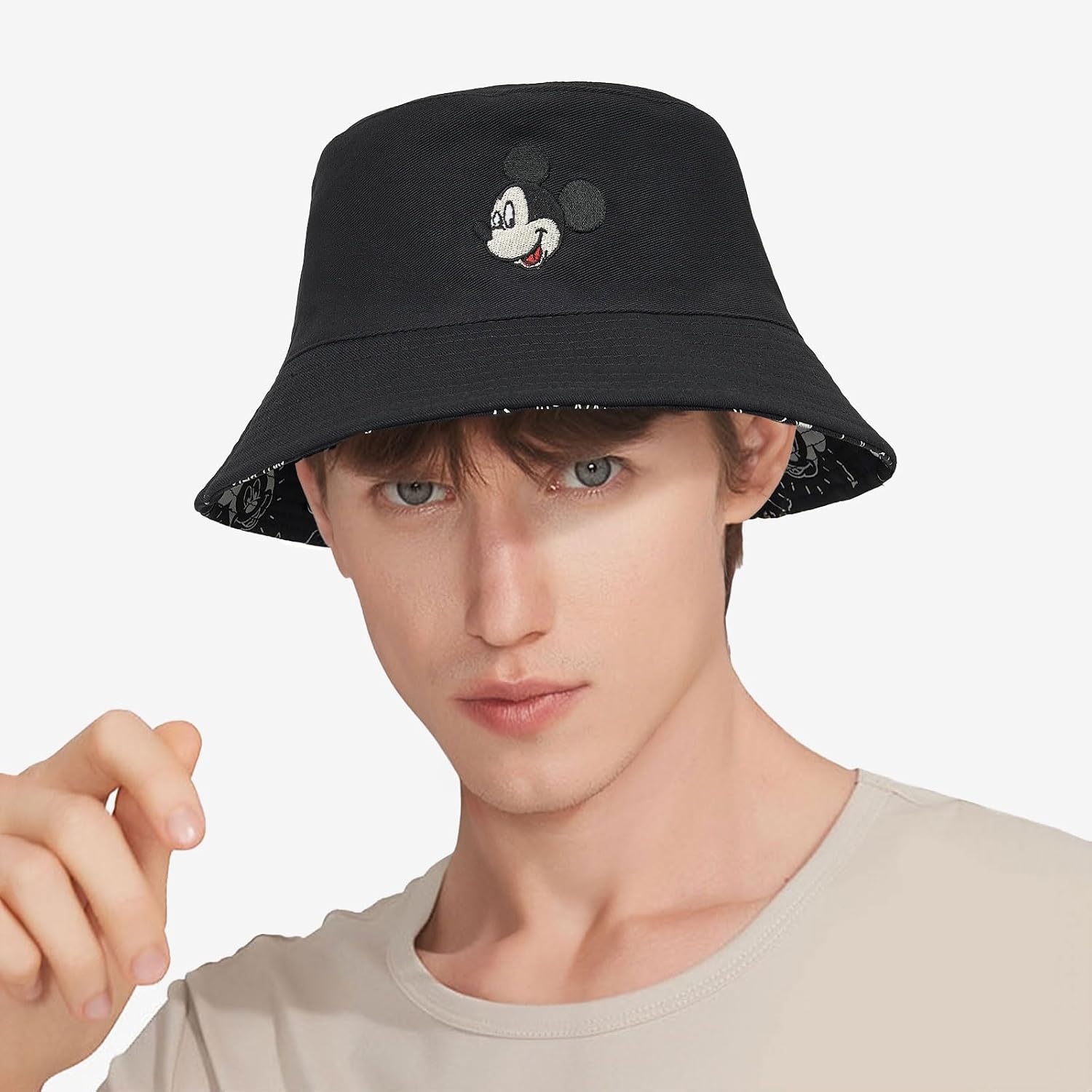 Cute Cartoon Bucket Hats for Women, Mouse Ears Print Double-Side-Wear Beach Fisherman Hats Sun Hats for Women