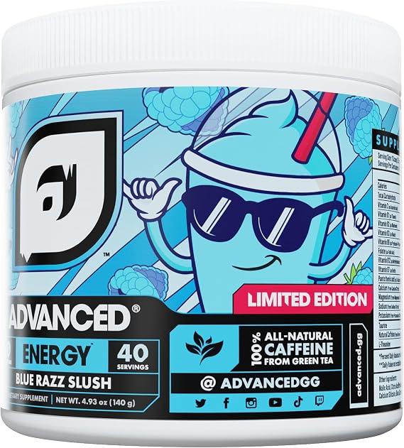 Advanced Energy - Energy Boosting Formula with Electrolytes for Hydration - L-Theanine to Combat Jitters - Sugar Free & Keto Friendly - No Maltodextrin (40 Servings) (Blue Razz Slush)
