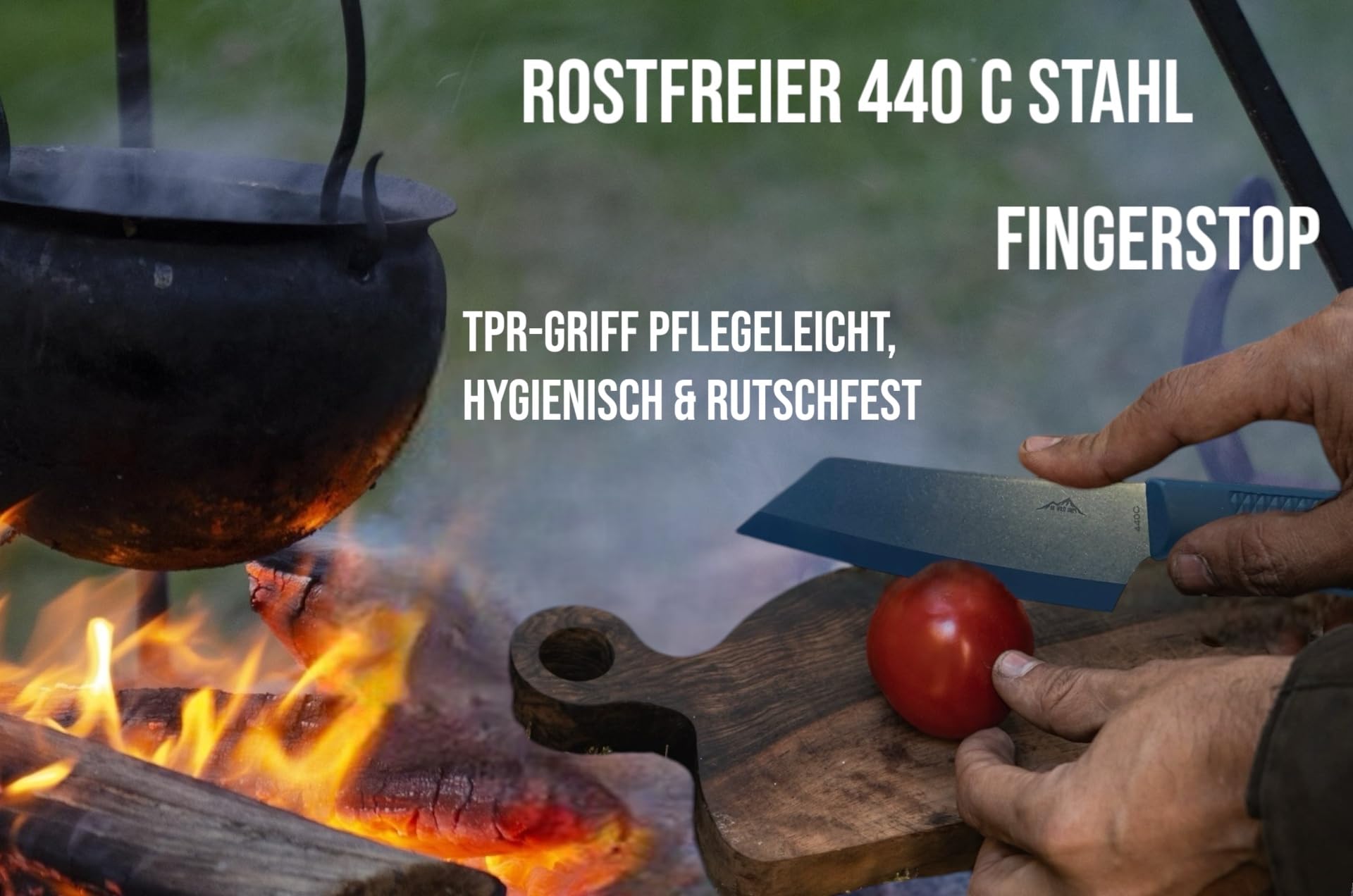 SK Wild Ones® Outdoor Küchenmesser - Jagdmesser Feststehende Klinge - Survival Messer Outdoor Griff Schnibbeln - Outdoormesser Feststehend - aus 440C-Stahl Gemüsemessser Camping Andhri Schwarz