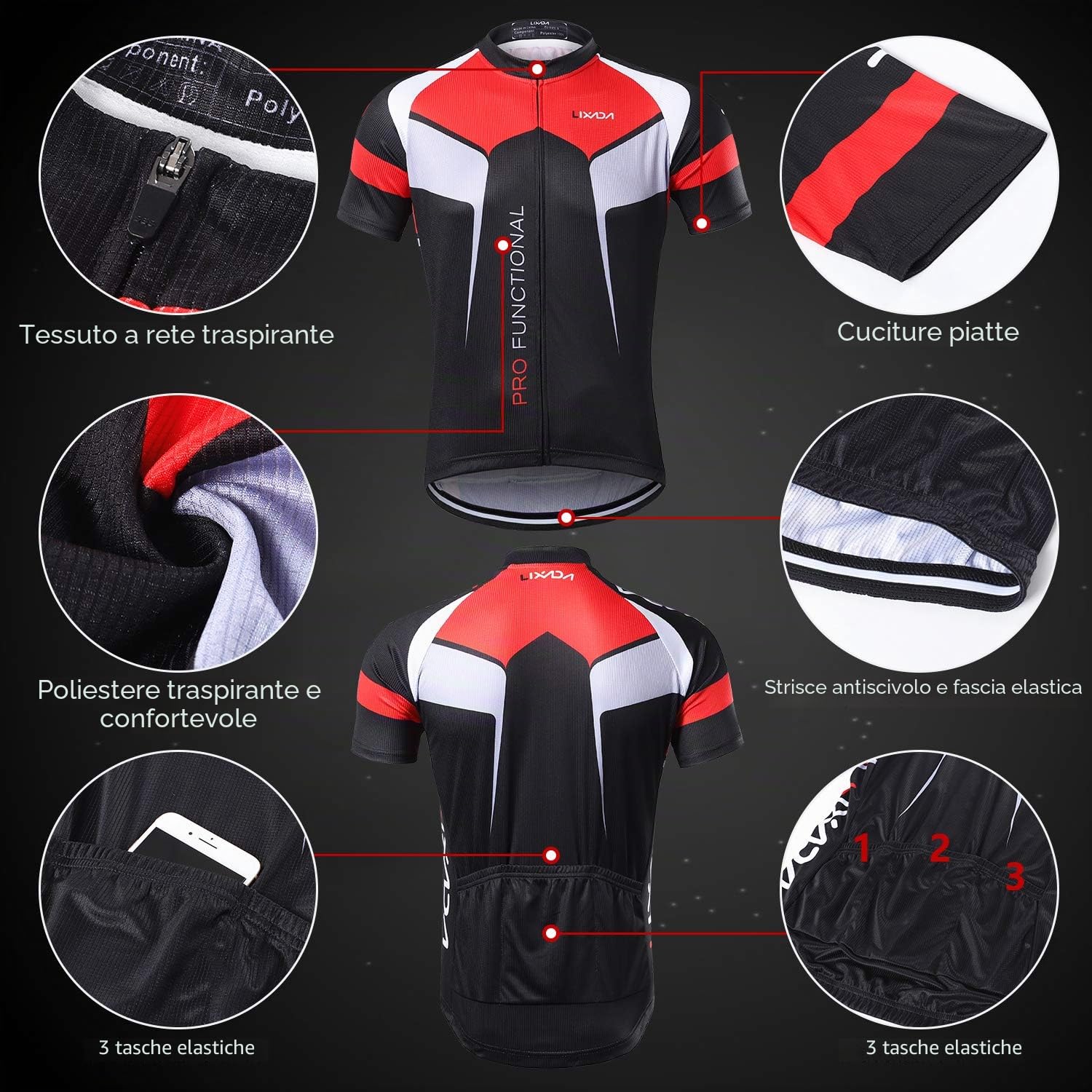 Lixada - Completo sportivo da ciclismo, da uomo, con maglia a maniche lunghe e pantaloni, in tessuto traspirante e ad asciugatura rapida, adatto per la primavera e l’autunno, Schwarz1, L
