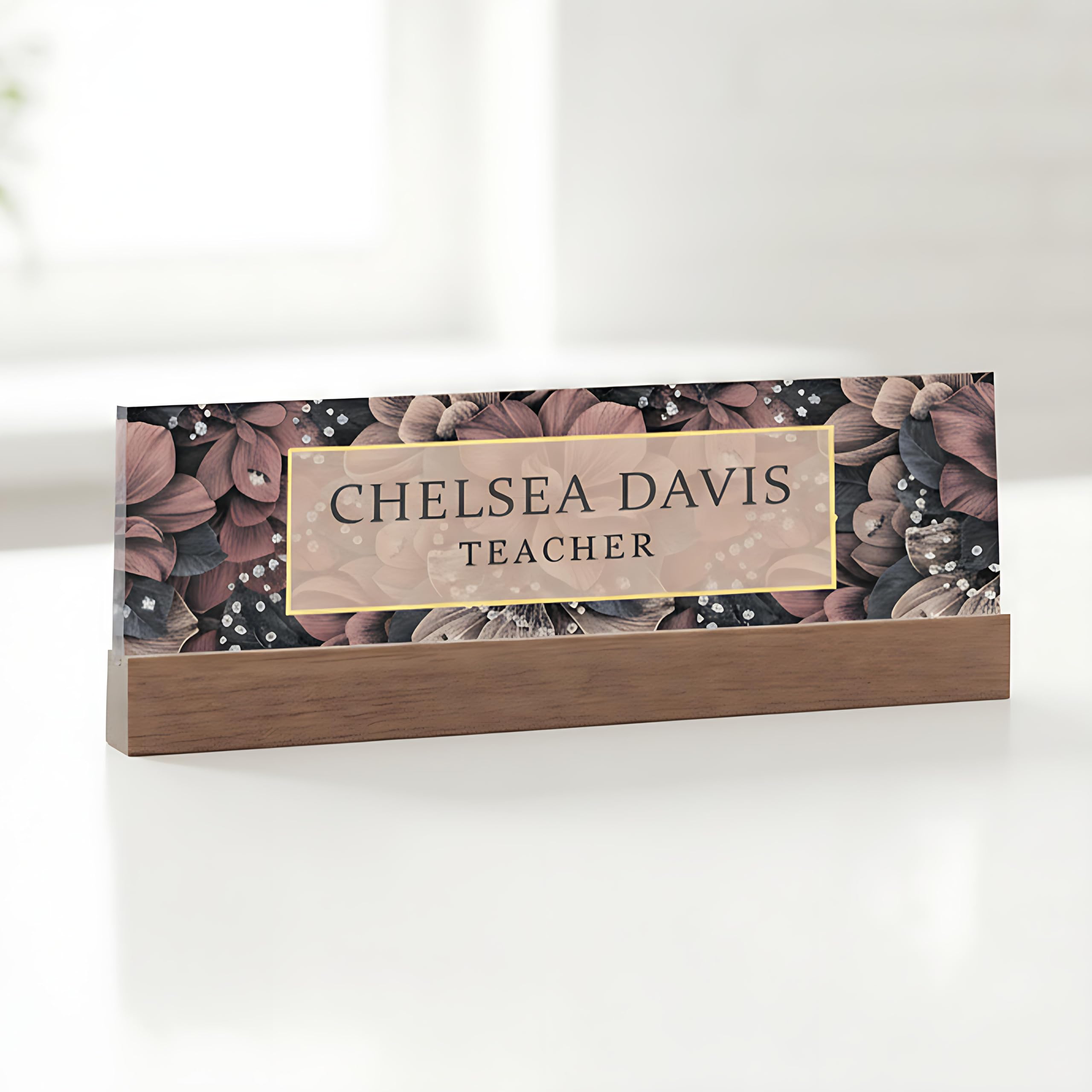 ARTBLOX | Name Plate Floral Botanical On Clear Acrylic