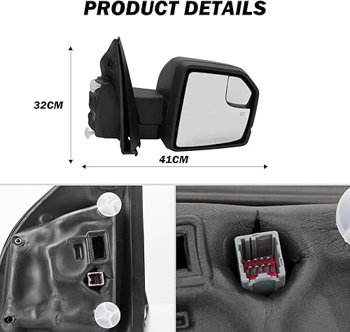 Miniatura 7 de Espejos laterales del pasajero compatibles con Ford F150 2015 2016 2017 2018 2019 2020 Conjunto de espejo con luz direccional, sensor de temperatura
