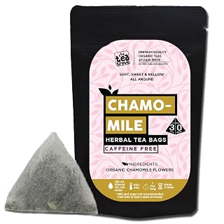 the tea trove Chamomile Tea Bags Organic -30 Pyramid Chamomile Flower Tea Bags In Resealable Pouch- Caffeine Free Camomile - Steep Hot Or Iced|Pack Of 1, 30 Gram