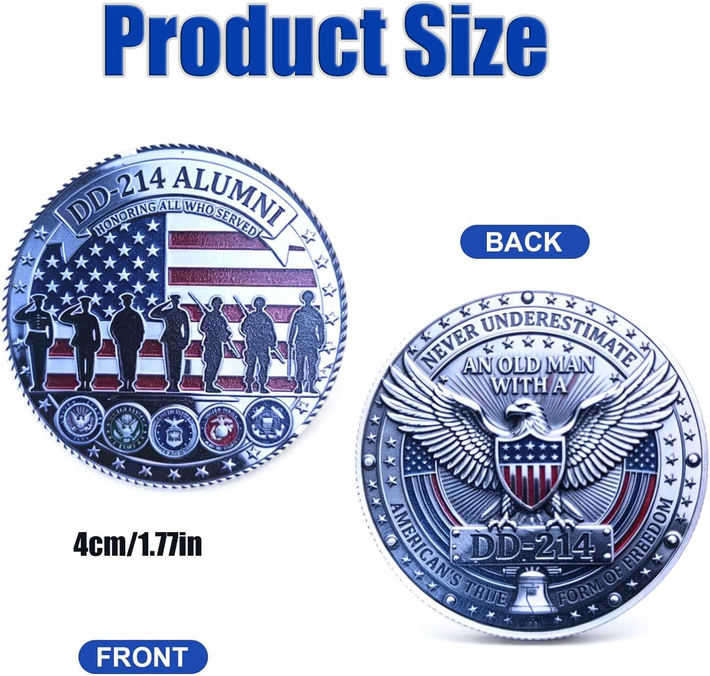 Military DD214 Veteran Coin - Never Underestimate an Old Man with A DD214-7 Branches Salute Retired Soldier Challenge Coin Gift image 5