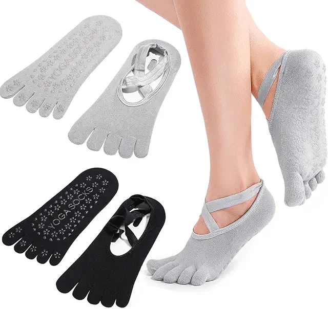 Calzini Yoga Antiscivolo con Dita Separate - 2 Paia per Donna e Ragazza