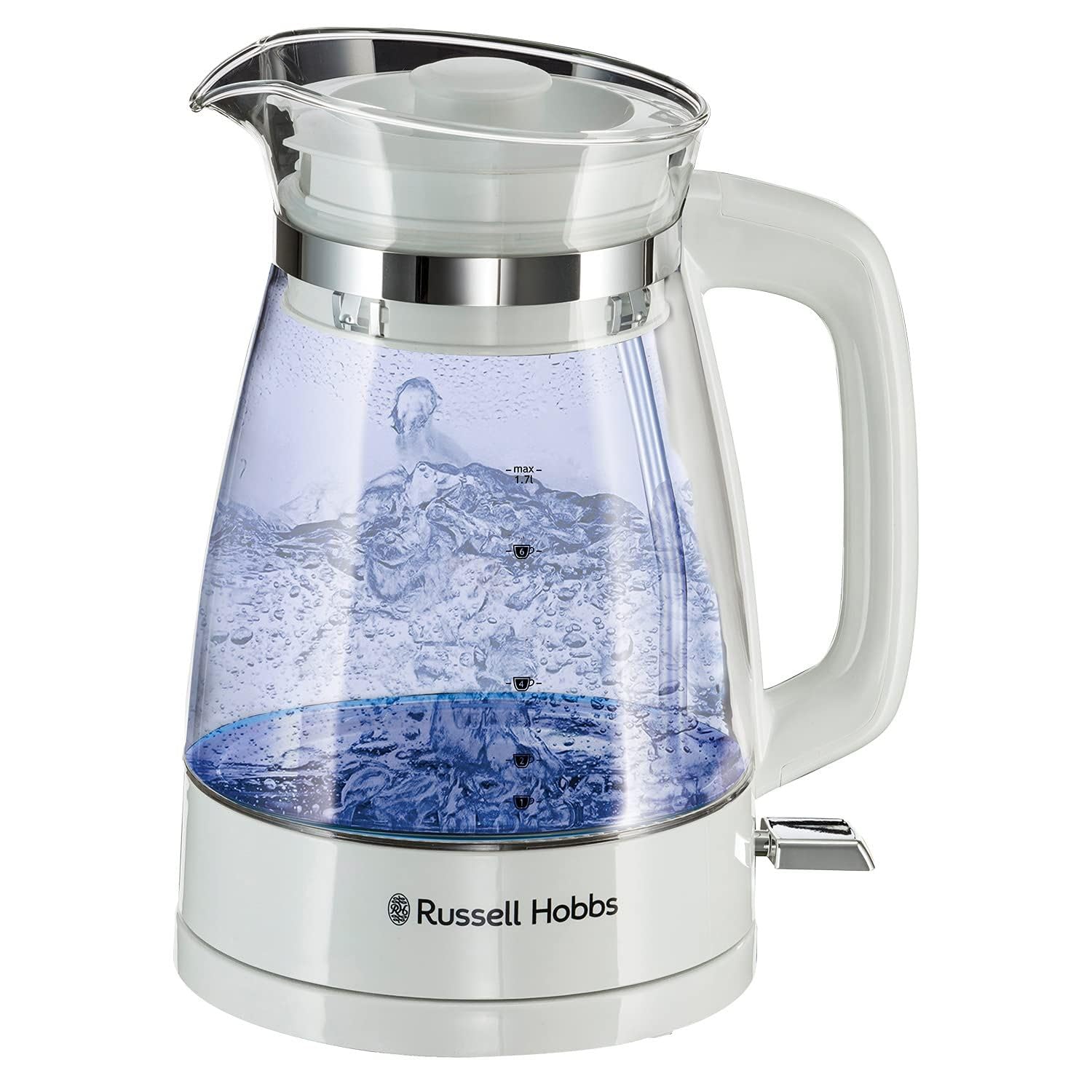 Sponsored Ad – Carafe Style 1.7L Cordless Electric Glass Kettle with white handle, lid & base and blue internal illumination (Fast boil, 3KW, Anti-scale filter, Pull off lid, unique glass spout) 26081