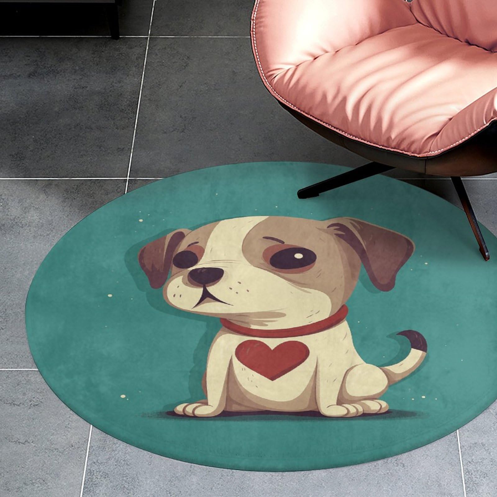 Tapis rond doux de 90 cm en forme de cœur antidérapant pour chambre