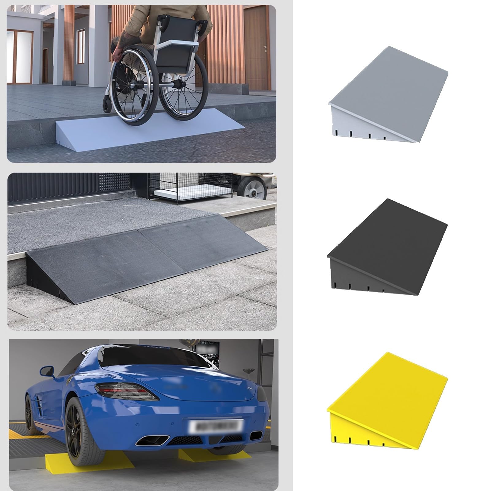 Rampa antideslizante para silla de ruedas, 9 cm de altura, para escaleras, bordillos y puertas, solución de acceso de plástico para la movilidad (negro)
