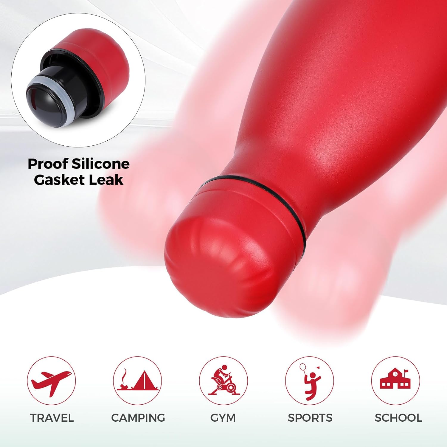 Volhoply 17oz Insulated Stainless Steel Water Bottle, Double Wall Vacuum Flask, Keeps Cold 24h & Hot 12h, Available in Packs of 1, 4, or 8（Red,1 Pack） - Image 5