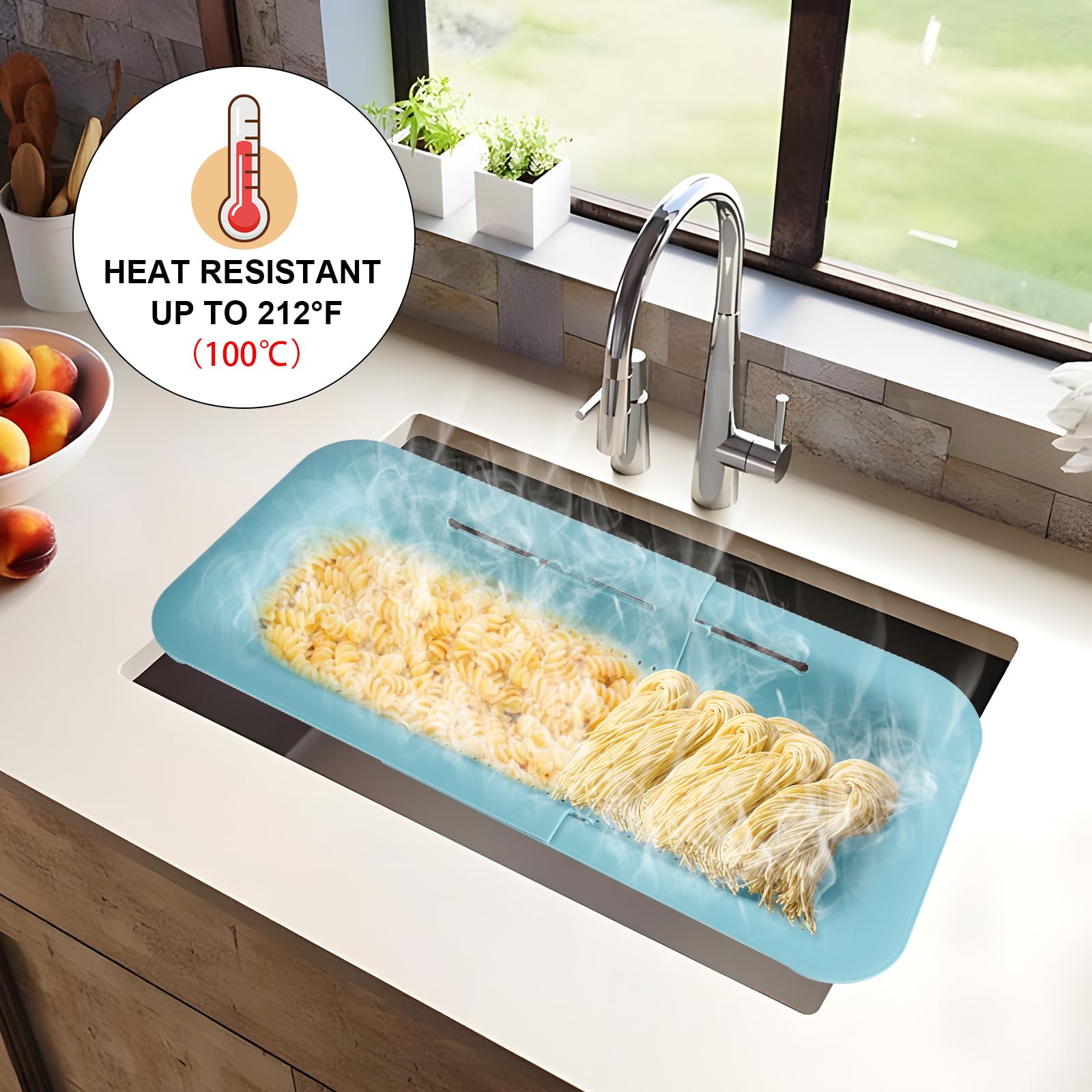 Dreamhigh® Zestaw 2 sitek do zlewu, sitko kuchenne z możliwością wysuwania (36,5-49,5 cm), kosz na sitko nad zlewem, nie zawiera BPA, do mycia warzyw i owoców, odsączania ugotowanego makaronu