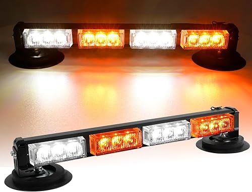 Barra de luz estroboscópica LED inalámbrica de 14.2 pulgadas, color blanco ámbar, luces LED de advertencia de peligro de emergencia con base