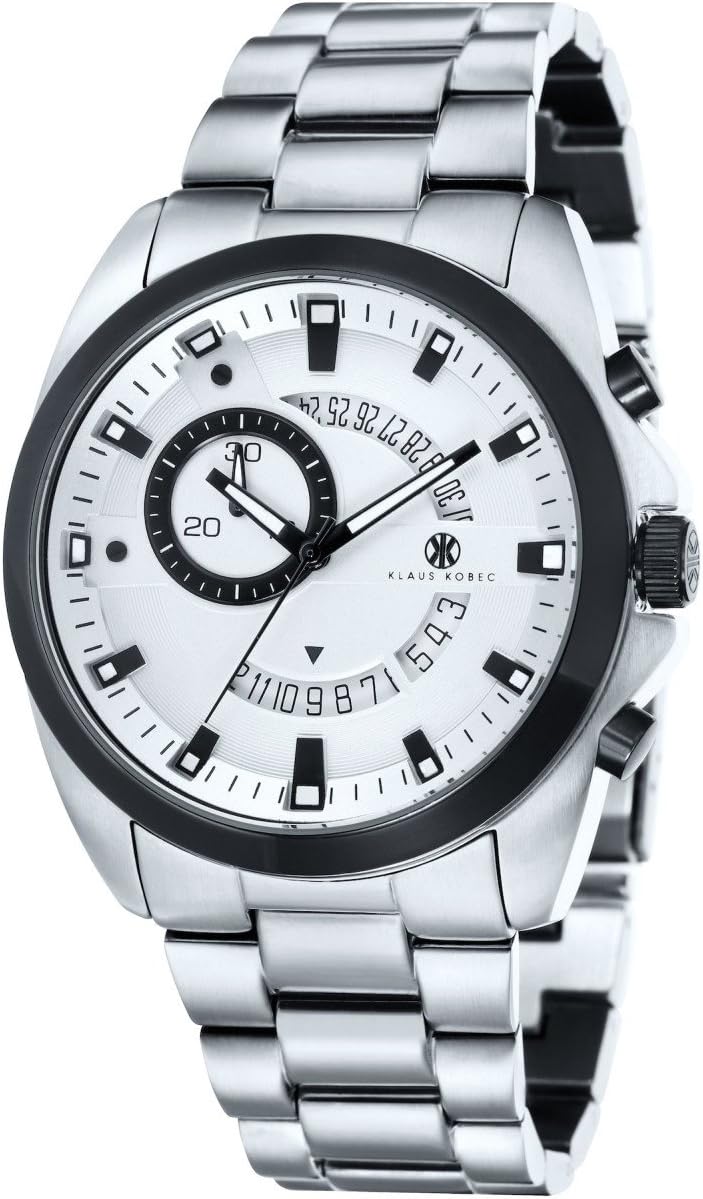 White Dial with Solid Stainless Steel Bracelet and Solid Stainless Steel Case in 2-Tone IP Black Plating KK-20009-22
