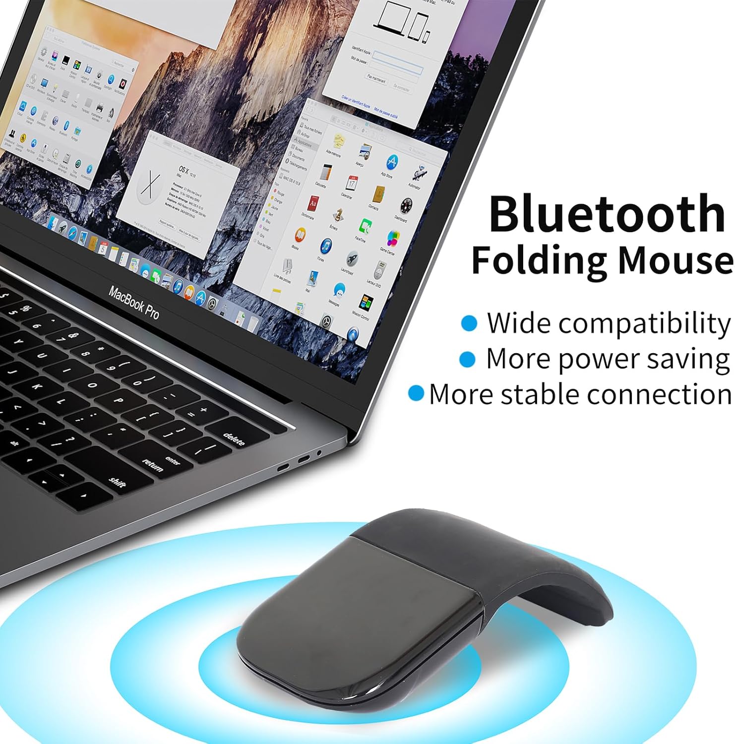 Bluetooth Arc Touch Mouse, Portable Slim Folding Travel Mouse whitout USB Dongle, Foldable Mice for Laptop, Tablet - Black