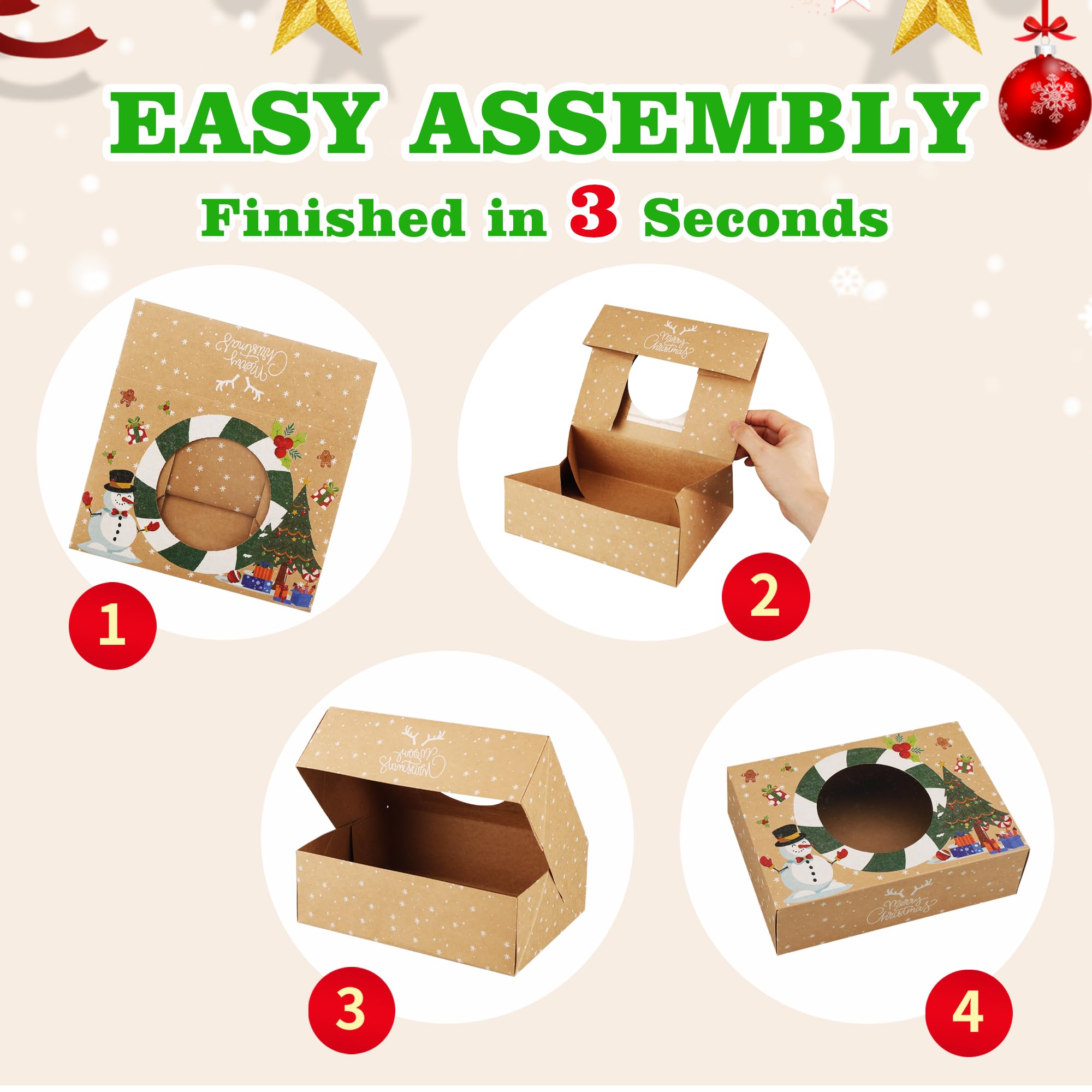 Zzrywuty Cajas de galletas de Navidad para regalo, cajas de panadería de Navidad con ventana, cajas de regalo de Navidad para pastelería, postre, cupcakes, mini pasteles, dulces y donas (12 unidades)