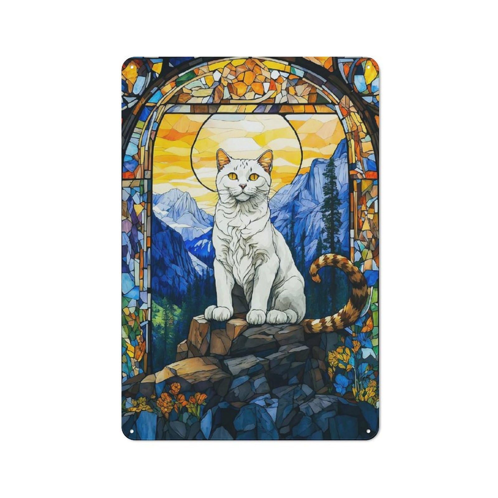 Junmoney White Cat Tin Wall Plaque 30X20cm With For Workshop Wall, Suited To Makers And Diy Enthusiasts