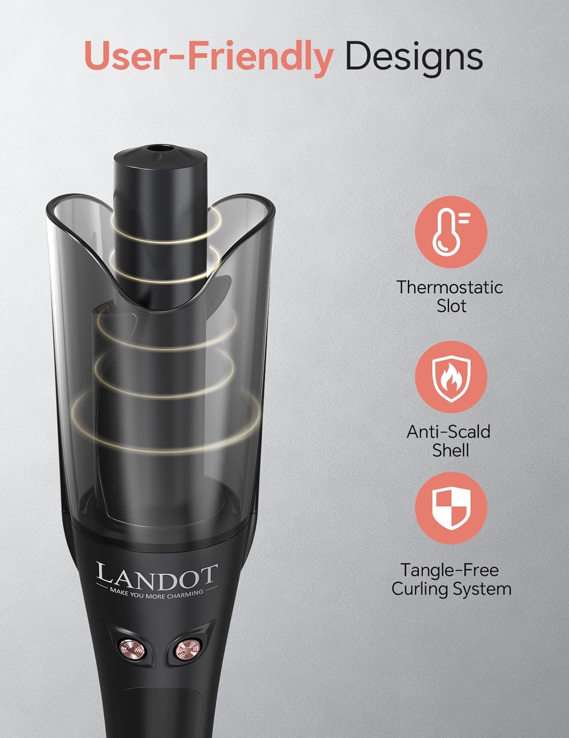 LANDOT Automatic Rotating Curling Iron 1-Inch - Versatile Styling for Salon Waves, Curls & Spirals | 8 Temp Settings & Anti-Scald Design for All Hair Types | Perfect for Daily Use & Beginners - Image 7